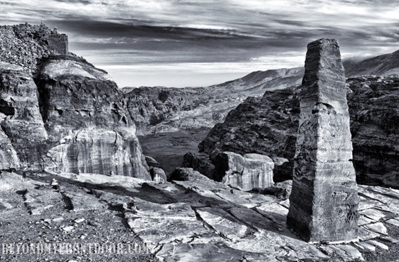 View of Obelisk from High Place of Sacrifice in Petra Jordan