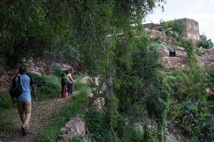 Walking to the next village with new friends - Habala - Asir - Saudi Arabia Walking to the next village with new friends - The Cliff Village of Habala - Asir - Saudi Arabia