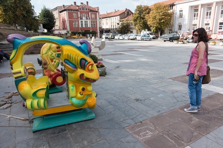 My friend Orlina "confused" by the children rides - Belogradchik Bulgaria