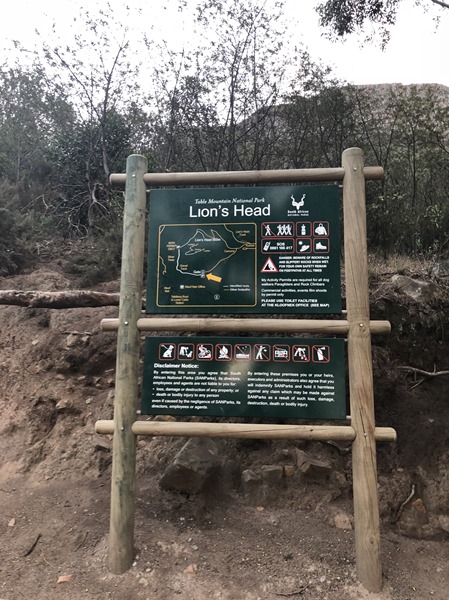 Signage for Lion's Head - Capetown