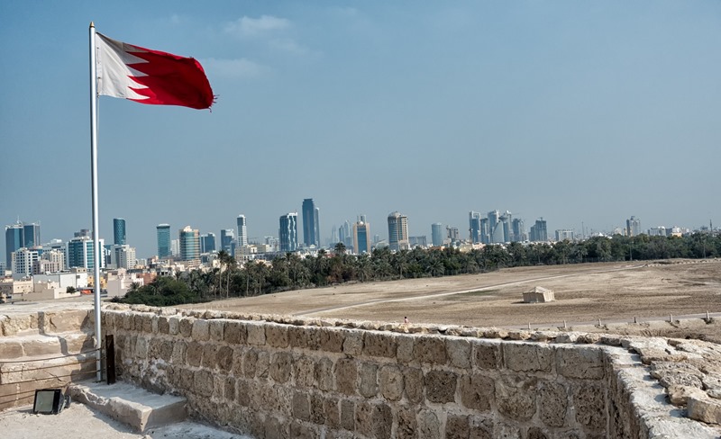 Bahrain Fort with skyline in background - Manama Bahrain