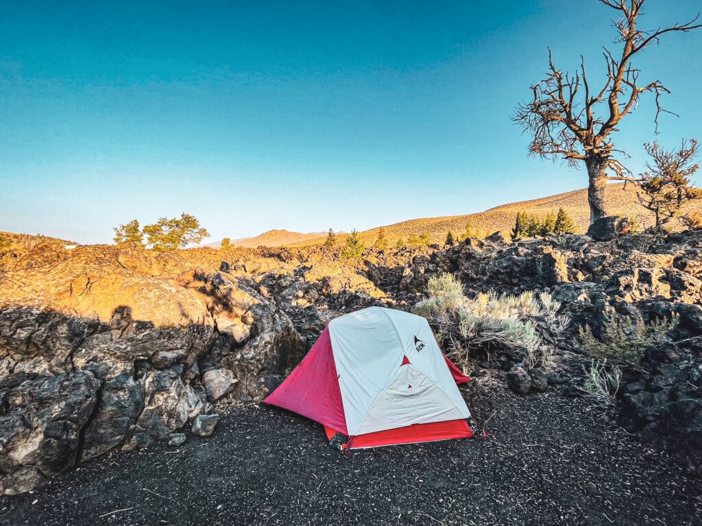 Camping in Craters of the Moon NM Tent in Campground in Craters of the Moon NM
