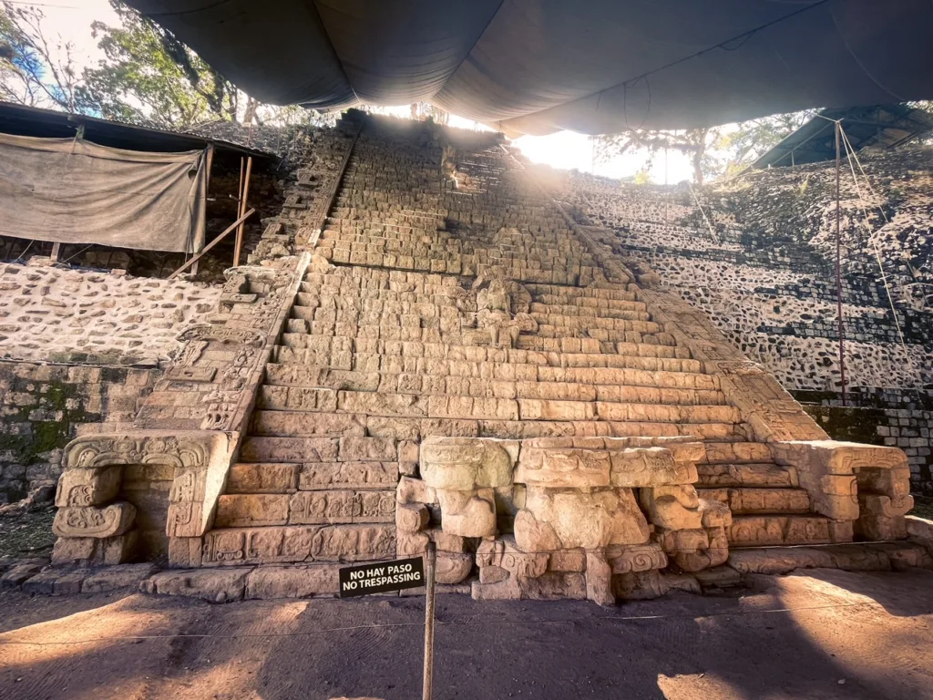 View of Stairs in Copan Ruins Honduras