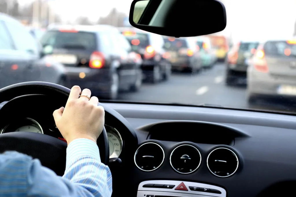 Driving in a Traffic Jam in Car