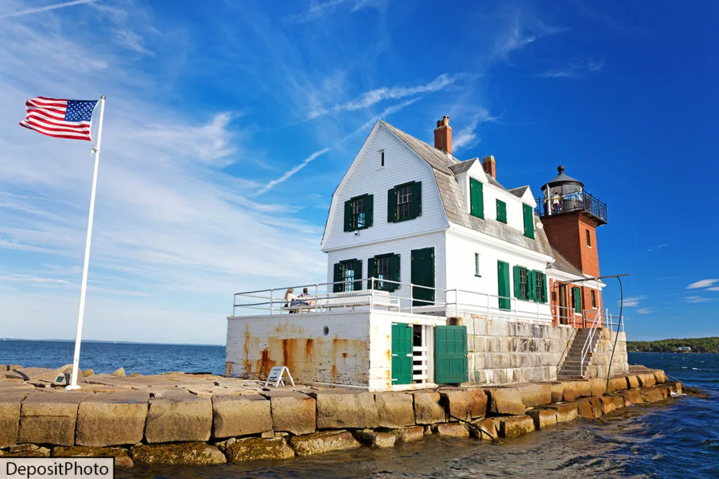The Rockland Breakwater Lighthouse in Rockland Maine
