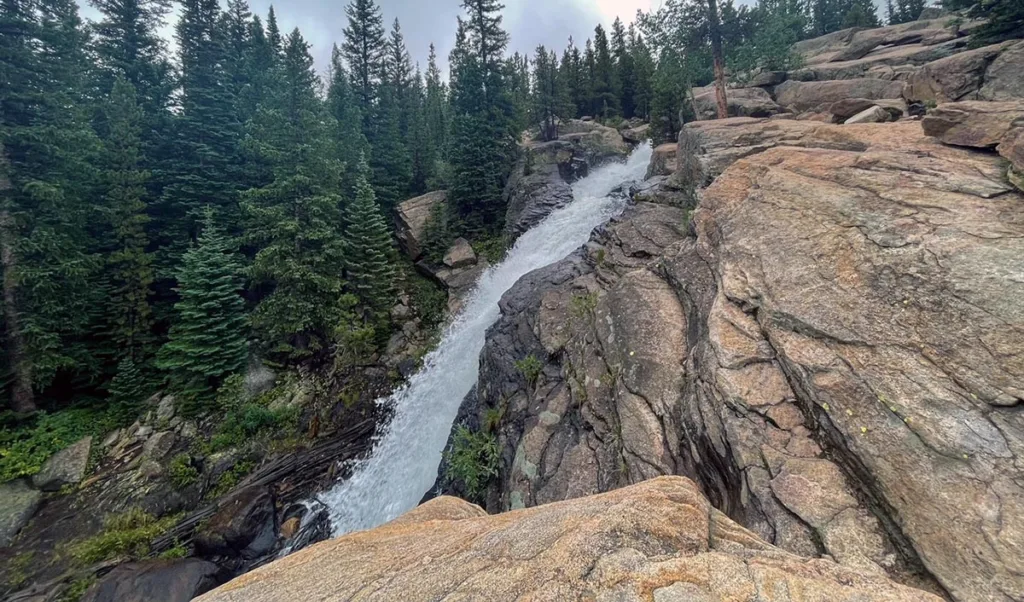 View of Alberta Falls from Boulder in Rocky Mountain National Park - Estes Park Colorado