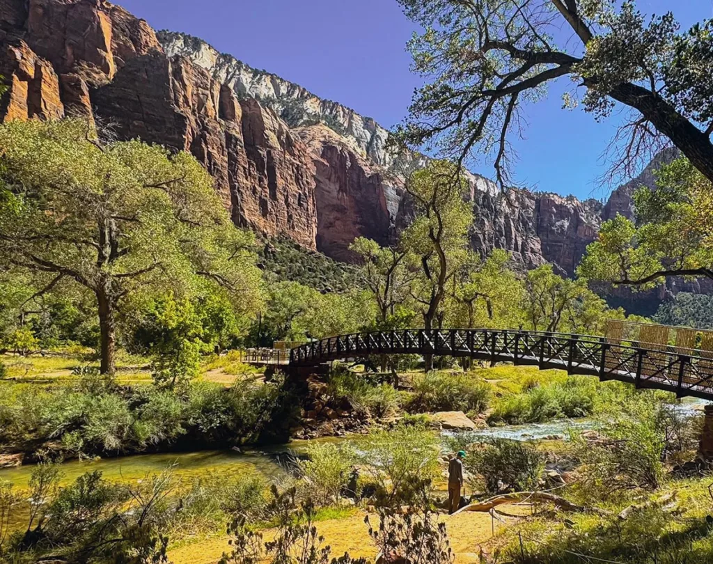 Bridge Across Virgin River for Lower Emerald Pool Trail Zion NP