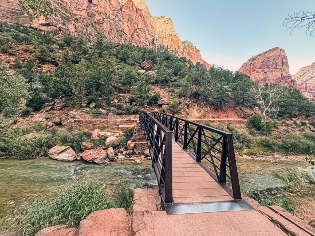 Crossing Bridge to Start Angel's Landing Hike from the Grotto (West Rim Trail)