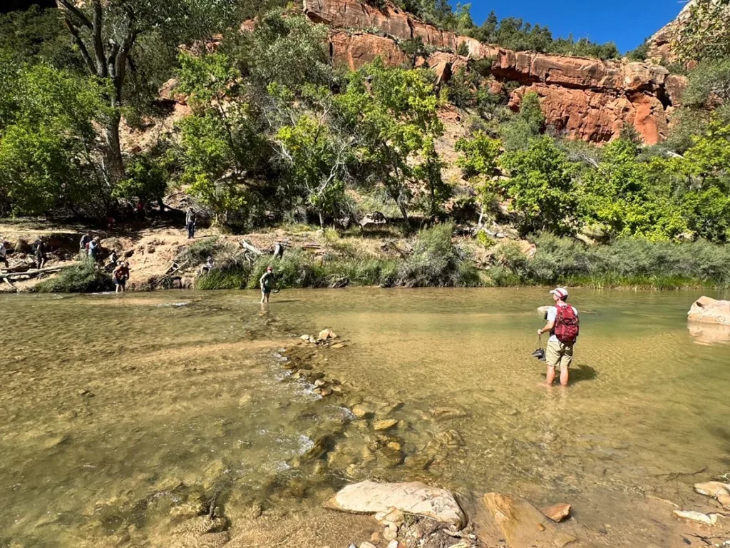 People Crossing the Virgin River - Zion National Park