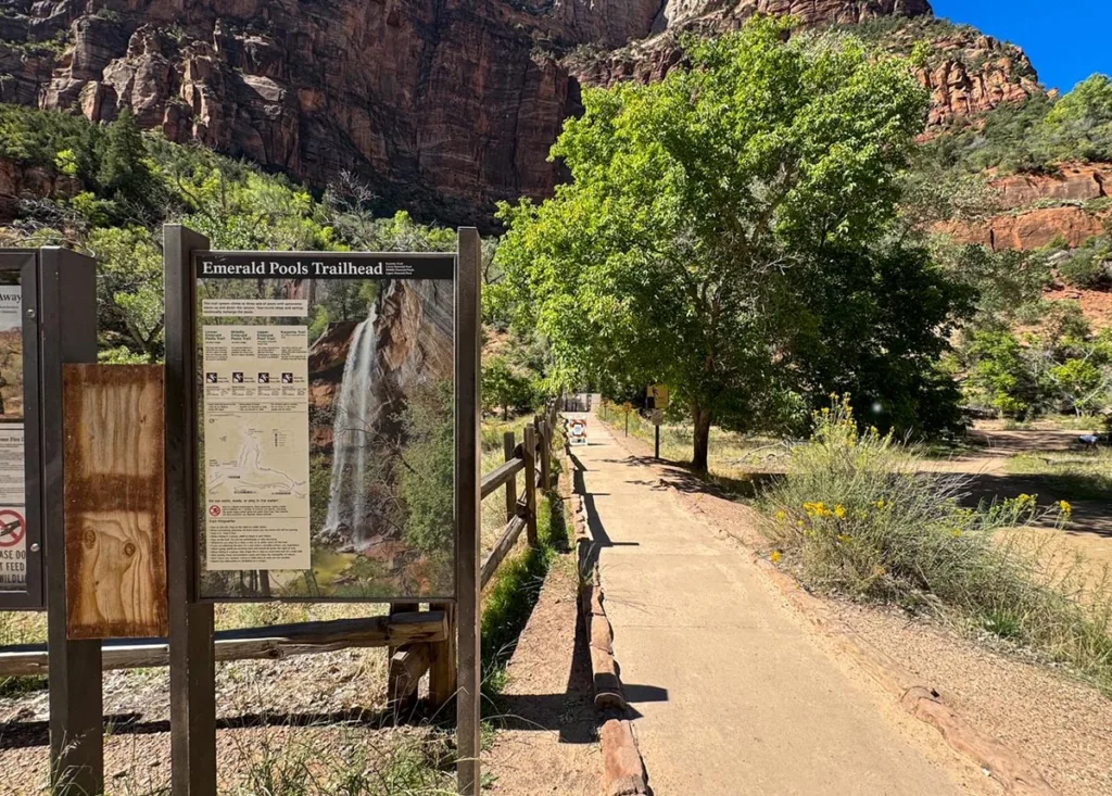 Trailhead Sign for Lower Emerald Pool Trail Zion NP