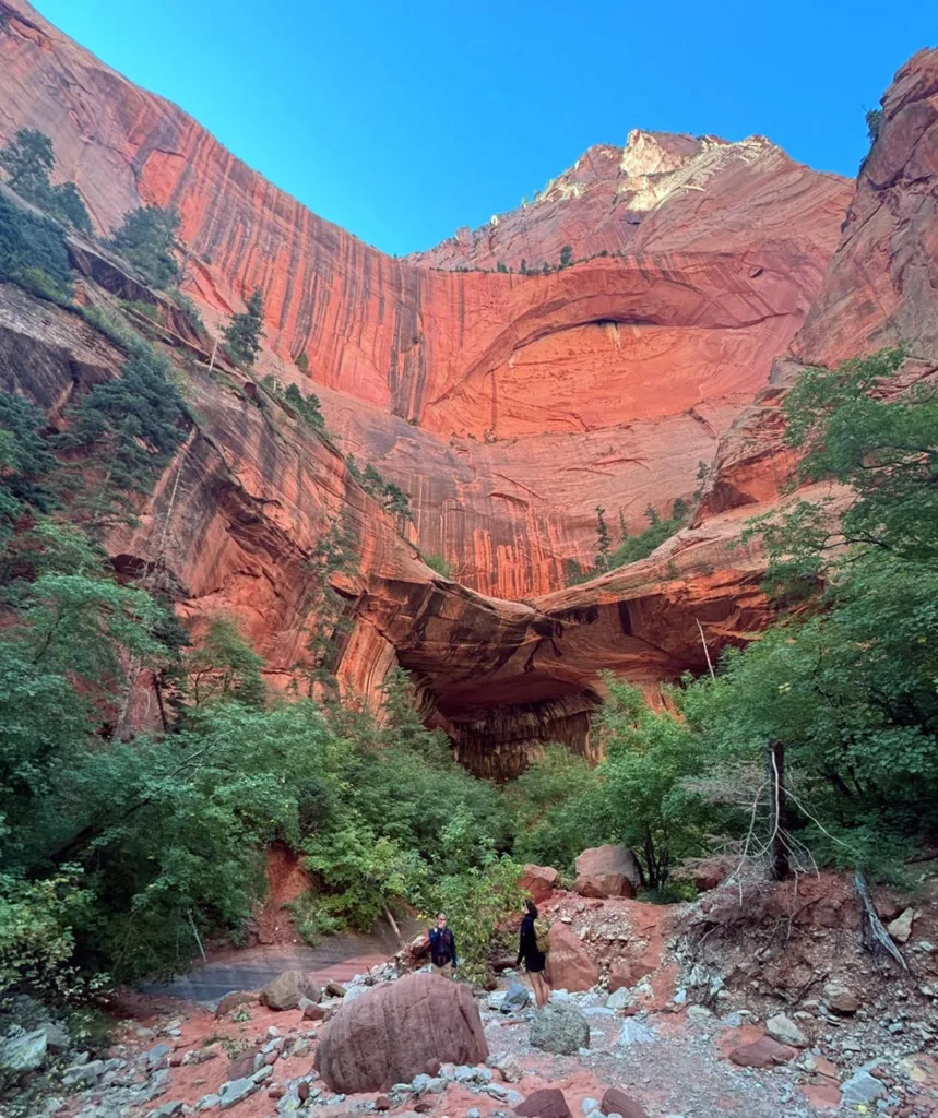 View of Upper and Lower Arch of Double Arch on Taylor Creek Trail Zion National park